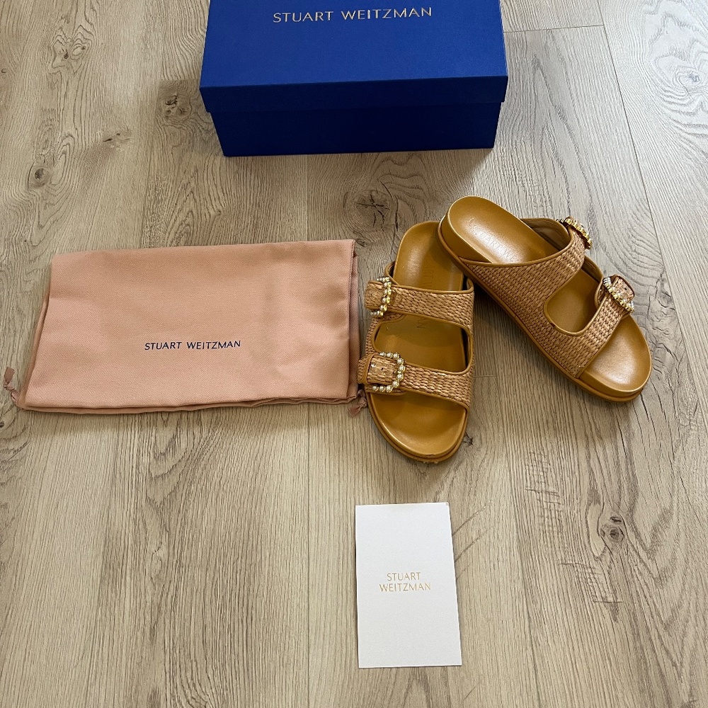 Stuart Weitzman Straw Piper Slides Sandal With Pe… - image 6